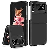 SAMONPOW for Samsung Galaxy Z Flip 3 Case with Upgraded Hinge Protection Dual Layer Hard PC Soft TPU Bumper Full Body Shockproof Flip 3 Phone Case for Galaxy Z Flip 3 5G Case - Black