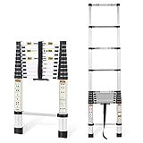 RIKADE Telescoping Ladder 10.5FT & Attic Ladder, Heavy Duty Aluminum with Non-Slip Feet, 330lb Capacity for RV, Attic, Roof & Multi-Surface Use