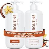Routine Wellness Anti-Thinning Shampoo and Conditioner Set for Thinning Hair - Biotin DHT Blocker Women & Men - Color Safe Shampoo for Hair Loss & Healthier Hair - Coconut & Vanilla (Pack of 2)
