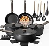 Astercook 19 Pcs Pots and Pans Set Non Stick, Black Titanium Induction Kitchen Cookware Sets, Non toxic Healthy Kitchen Cooking Set with Frying Pans Set, PTFE PFOA PFOS Free, Fathers Day Gift for Men