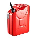 VEVOR Metal Fuel Container, 5.3 Gallon, Fuel Jerry Can with Spout and Comfort Handle, 6 L/min Max Flow Rate, Leakproof & Corrosion-resistant Metal Gas Tank Most Cars Motorcycle ATV UTV, Red