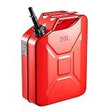 VEVOR Metal Fuel Container, 5.3 Gallon, Fuel Jerry Can with Spout and Comfort Handle, 6 L/min Max Flow Rate, Leakproof & Corrosion-resistant Metal Gas Tank Most Cars Motorcycle ATV UTV, Red