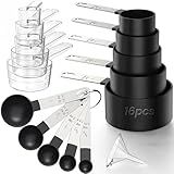 16PCS Measuring Cups and Spoons Set, Measuring Spoon Set with Metric and US Measurements, Fits for Measuring Dry and Liquid - Black