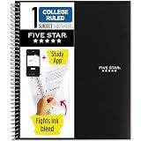 Five Star Spiral Notebook Plus Study App, 1 Subject, College Ruled Paper, 100 Sheets, 8-1/2" x 11", School, Black (72057)