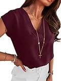 ANRABESS Women Tops Cap Sleeve Textured Dressy Casual V Neck Shirts 2025 Summer Business Work Blouses Outfits Burgundy Medium