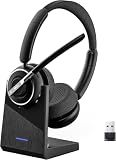 PrancyBt Wireless Headset with Noise Cancelling Microphone, Bluetooth Headset with Mic for Work, Wireless Headphones with Mute & USB Dongle for Work from Home/PC/Computer/Call Center