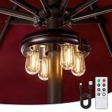 OPOIRA Patio Umbrella Light with Remote Control, Rechargeable Cordless LED Edison Bulbs Pole Light with 10 Brightness Levels for Garden, Patio, Backyard, Camping or BBQ - Brown (1 Pack)