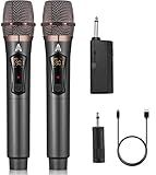 ALPOWL Wireless Microphones, Metal Dynamic Microphone System with Rechargeable Receiver, 50H Duration, 200ft Range, Microphone for Karaoke Singing, Wedding, DJ, Party, Speech, Church