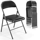 VINGLI 6 Pack Folding Chairs with Padded Seats, Metal Frame with Pu Leather Seat & Back, Capacity 350 lbs, Black