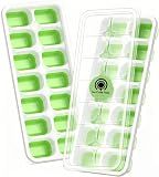 ChefAide Ice Cube Tray with Lid, 2 Packs 28 Cubes Durable Stackable Ice Cube Trays for Freezer with Removable Lids, Easy-Release Plastic & Silicone Ice Tray for Cocktail, Coffee.