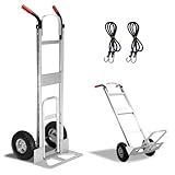 Aluminum Hand Truck 600 LBS Capacity, Handle Heavy Duty Industrial Dolly with 10" Pneumatic Tire and 2 Elastic Cords, Platform Cart for Transport and Moving in Home, Office, Warehouse, Supermarket