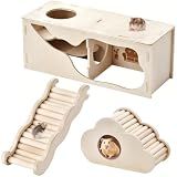 Hamster Cage Accessories, 3-Piece Set, Hamster Wooden Platform Toy