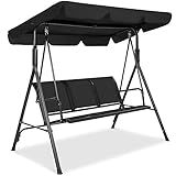 Best Choice Products 2-Seater Outdoor Adjustable Canopy Swing Glider, Patio Loveseat Bench for Deck, Porch w/Armrests, Textilene Fabric, Steel Frame - Black