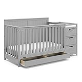 Graco Hadley 5-in-1 Convertible Crib & Changer (Pebble Gray) – GREENGUARD Gold Certified, Fits Standard Crib Mattress, Converts to Toddler Bed and Full Bed, 4 Adjustable Mattress Heights