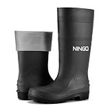NINGO Men's Steel Toe Rain Boots, Waterproof Slip Resistant Rubber Boots