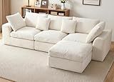 Benazcap 110" Cloud Sectional Couches for Living Room, L-Shaped Convertible Sofa, 3-Seat Modular Boneless Couch with Movable Ottoman, Beige