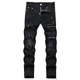 OIIIO Men's Patch Ripped Stretch Regular Fit Jean (36, Black-6601)