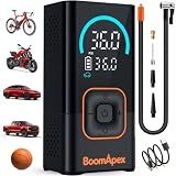 Tire Inflator Portable Air Compressor - Bike Pump with 2.88" Color Display, Real-Time Inflation Progress Bar, Air Pump with 0-150PSI Pressure Gauge, Memory Function & LED Light, Black Bike Accessories