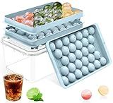 Ice Cube Tray with Lid and Bin – Round Ice Cube Trays for Freezer, BPA-Free Food-Grade Ice Mold, Stackable Ice Ball Maker, Iced Bucket Kits, Circle Ice Tray for Cocktails, Whiskey, Coffee, and Drinks