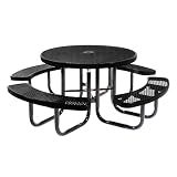 Coated Outdoor Furniture Heavy-Duty Portable Outdoor Picnic Table with Umbrella Hole, Expanded Metal Commercial-Grade Patio Dining Furniture Made in America (46" Round Top, Textured Black)