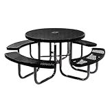 Coated Outdoor Furniture Heavy-Duty Portable Outdoor Picnic Table with Umbrella Hole, Expanded Metal Commercial-Grade Patio Dining Furniture Made in America (46" Round Top, Textured Black)