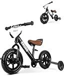 KRIDDO 2-in-1 Kids Tricycle and Toddler Balance Bike 2 Year Old, Detachable Pedals and Stowable Training Wheels, DIY Plate, Riding Trikes Toy for Ages 18 Months to 3 Years, Black