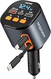 Retractable Car Charger,5 in 1 Fast Cars Phone Charger 90W,Bluetooth 5.3 FM Transmitter Adapter,Handsfree Call,2 Retractable Cables and USB Chargers for iPhone17/16 15/14/13
