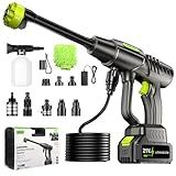 YKYI Cordless Pressure Washer Battery Powered, 30 Speed Level, 1200 PSI Portable Power Washer with 6-in-1 Nozzle, 24FT High-Elastic Hose, Handheld Pressure Washer for Car, Garden Cleaning (Gray)