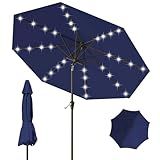 Tobeos 9FT Patio Umbrella with Solar Lights,Outdoor Market Umbrella with Tilt and Crank, LED Lighted Table Umbrella for Garden,Deck,Backyard,Pool,Beach (Navy)