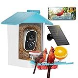 Bird Feeder with Camera 2K HD AI Smart Identify BirdSpecies Solar Panel Outdoors Birdhouse with Cam, Instant Arrival Alerts, Capture BirdVideo, Gifts for Mom Dad (Blue)