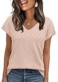 WIHOLL Womens Tops Cap Short Sleeve Sweater Basic Summer Tops V Neck T Shirts Flowy Business Casual Outfits Work 2025 Trendy Fall Outfits for Women 2025 Apricot S