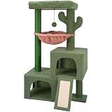 AIWIKIDE 37.4" Cactus Cat Tree Tower with Twin Cat Condos for Indoor Cats, All-in-One Activity Center with Cat Scratching Post Cozy Sleeping Perch Hammock and Toy Balls,Green