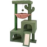 AIWIKIDE 37.4" Cactus Cat Tree Tower with Twin Cat Condos for Indoor Cats, All-in-One Activity Center with Cat Scratching Post Cozy Sleeping Perch Hammock and Toy Balls,Green