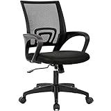 BestOffice | Ergonomic Office Chair | Mid-Back Swivel Desk Chair | Breathable Backrest & Lumbar Support | Adjustable Height | Sponge Seat | Rolling Wheels | Black | for Adults & Women