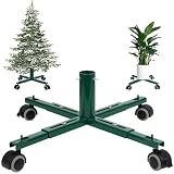 Blissun Christmas Tree Stand Base with Wheels, Movable Christmas Fake Tree Holder, Fits up to 7.5 FT Artificial Trees, Plant Caddy with Wheels, Plant Taxi, Plant Dolly Cart After Christmas (Green)