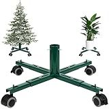 Blissun Christmas Tree Stand Base with Wheels, Movable Christmas Fake Tree Holder, Fits up to 7.5 FT Artificial Trees, Plant Caddy with Wheels, Plant Taxi, Plant Dolly Cart After Christmas (Green)