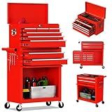 DUSACOM 8-Drawer High Capacity Rolling Tool Chest, Removable Cabinet Storage Tool Box with Wheels and Drawers, Detachable Toolbox with Lock for Workshop Mechanics Garage (8-Drawer, Red)