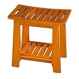 14" Compact Teak Shower Stool with Shelf & Handle - Waterproof, Non-Slip Bath Bench for Small Bathrooms/Tub/Outdoor Use, 300 lbs Capacity (Patented)
