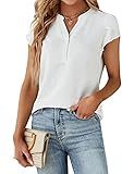 Blooming Jelly Women's Dressy Casual Tops Business Work Chiffon Blouses White Button Down Shirts 2025 Summer Cap Short Sleeve Outfit (White,Medium)