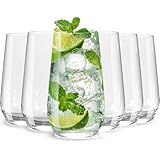 Wlasss Drinking Glasses Set of 6, 16.4 oz Crystal Water Glasses,Tall Glass Cups,Highball Glass for Cocktail,Juice,Mojito,Iced Tea,Kitchen and Bar Glassware,Gifts for Christmas