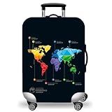 WUJIAONIAO Travel Luggage Cover Baggage Suitcase Cover Protector Skins 18-32 Inch (map, M (for 22-24 inch luggage))