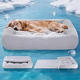 Rywell 3-in-1 Cooling Dog Beds Large Sized Dog, Dog Cooling Mat with Arc-Chill Tech (Q-Max>0.5), Dog Crate Pad for Summer, Non-Slip & Fully Machine Washable, Gift for Dog Lovers, 43" x 31", Grey