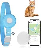 ZFSJTAG GPS Tracker for Cats, Cat Tracker Collar with Safety Elastic Buckle, Compatible with Apple Find My App (Only iOS), No Monthly Fee, Waterproof (White Tracker, Blue Cat Collar)
