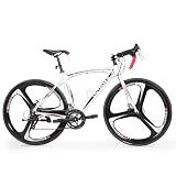 Outroad Road Bike 14 Speed 700C Wheel with Light Aluminum Alloy Frame Commuter Bicycle with Dual Disc Brakes for Men, Women and Adult Racing Bike, 14 Speed-White