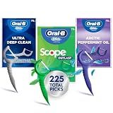 Oral-B Glide Dental Floss Picks Variety Pack with Scope Outlast, Arctic Peppermint Oil, & Ultra Deep Clean, Value Pack 225ct (75 Count per Pack, Pack of 3)