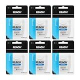 REACH Waxed Dental Floss, Unflavored, Plaque Remover for Teeth, Shred Resistant, Floss Slides Smoothly, Easy to Use, Waxed, Deep Cleaning Teeth, Oral Care, PFAS Free, for Adults & Kids, 6 Pack, 55 yd