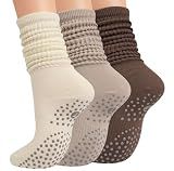 Horuru Pilates Socks with Grips for Women, Yoga Barre Slouch Socks 3 Pairs