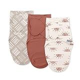SwaddleMe by Ingenuity Monogram Collection Baby Swaddle, 100% Cotton, Improves Sleep & Calms Startle Reflex, 0-3 Months, Pocket Fold Design for Easy Changes, 1.0 TOG, 3-Pack - Rising Sun