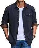 COOFANDY Men's Long Sleeve Shirts Casual Buuton Down Shirt Jackets Lightweight Shacket Overshirt, Dark Blue