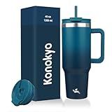 Konokyo 40 oz Tumbler with Handle and 2 Straws,2 in 1 Lid Insulated Water Bottle Stainless Steel Travel Coffee Mug,Indigo Black